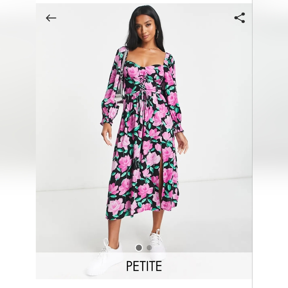 Miss Selfridge petite corset detail midi dress in oversized rose